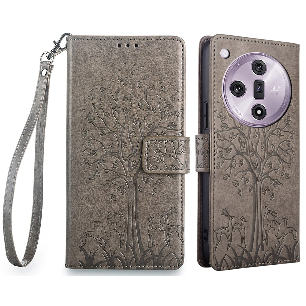 For Oppo Find X7 5G Magnetic Case with Hand Strap Deer Tree Pattern Phone Cover For Oppo Find X7 5G Magnetic Case with Hand Strap Deer Tree Pattern Phone Cover